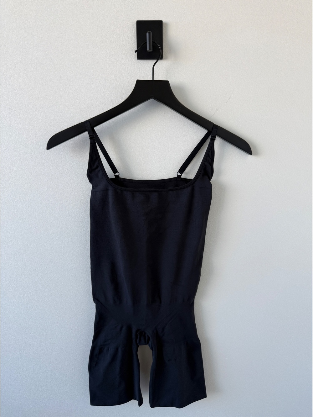 SKIMS Black Adjustable Strap Shapewear Bodysuit with Mid-Thigh Length